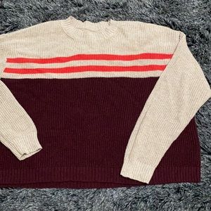Maroon and cream striped sweatshirt